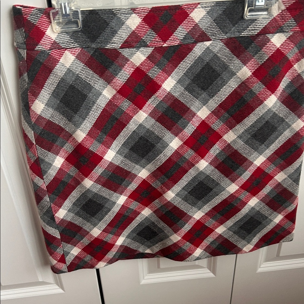 LOFT Red and Gray Plaid Mini Skirt